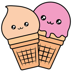 cute ice creams kawaii characters