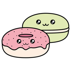 sweet candy with donut kawaii characters