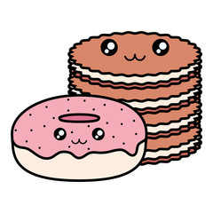 sweet donuts and cookies kawaii characters