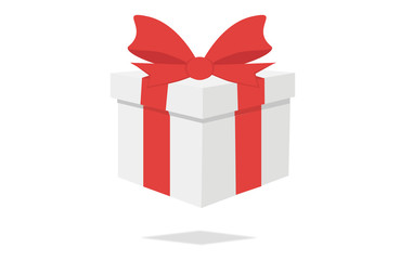 Illustration of closed gift box with red bow