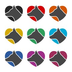 Love Dog icon, Modern Pet Logo, color set