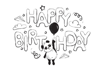 Birthday greeting card design with cute panda bear