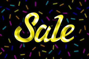 yellow text. Sale vector lettering on black background