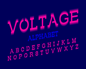 Voltage alphabet. Pink electric urban font. Isolated english alphabet.