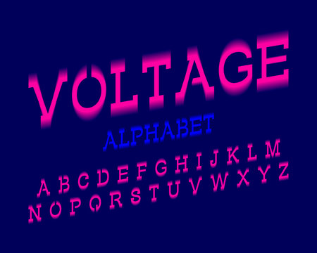 Voltage alphabet. Pink electric urban font. Isolated english alphabet.