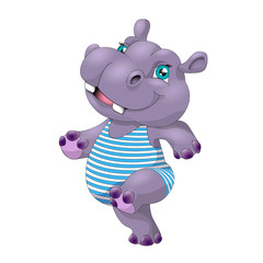 Funny Hippo. Hippopotamus Isolated on White Background