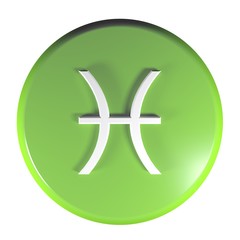 ZODIAC PISCES ICON green circle push button  - 3D rendering illustration
