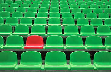 Empty seats in a stadium with one special