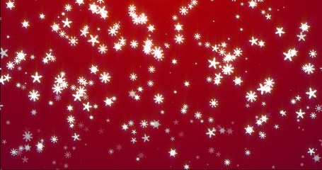 Christmas red background with snowflakes - falling snow