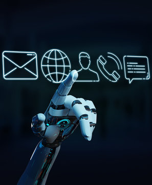 White cyborg using thin line contact icon