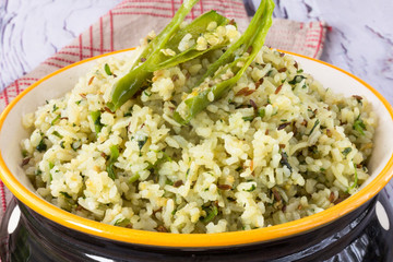 Asian Style Cumin Cilantro Flavored Rice Close Up Photo