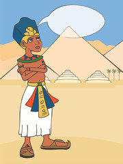 ancient egyptian pharaoh at pyramid landscape cartoon