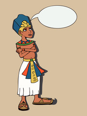 cartoon pharaoh in military crown with thinking bubble