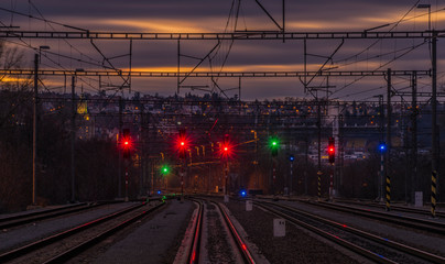 Fototapeta na wymiar Dark color sky after sunset in Prague Holesovice station