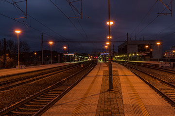 Dark color sky after sunset in Prague Holesovice station