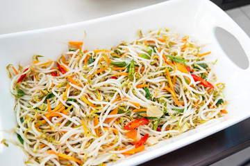Indonesian home style food tumis toge wortel or stir fry bean sprouts with carrot