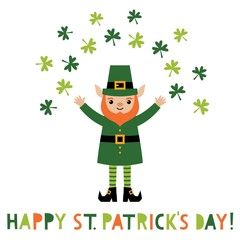 St. Patricks Day greeting card with a happy leprechaun