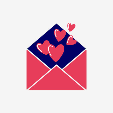 Vector image of valentine's day symbol. Red envelope with red hearts on a white background. Flat Vector Illustration.