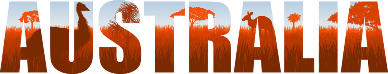 vector Australia illustration with ostrich Emu and kangaroo © Save Jungle