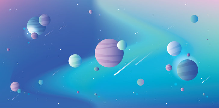 Universe banner with vivid gradient planets 