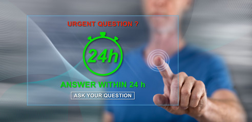 Man touching an urgent questions concept