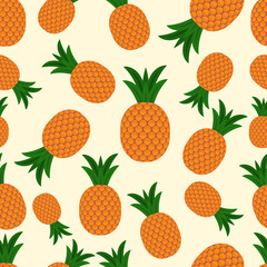Bright seamless vector pattern with ripe pineapples. Summer colorful tropical textile print. Vector graphics
