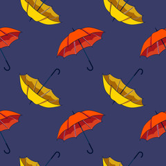 Fototapeta na wymiar Umbrella seamless pattern. Vector illustration of umbrellas isolated on blue background.