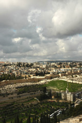 Fototapeta na wymiar View of Jerusalem from Mount of Olives, the old city