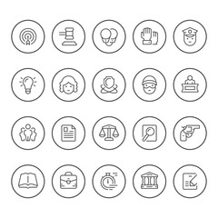 Set round line icons of law