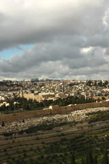 Fototapeta na wymiar View of Jerusalem from Mount of Olives, the old city