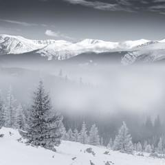Monochrome landscape with mountains