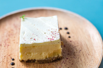 Yuzu cream cheese dessert cake on a plate