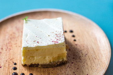 Yuzu cream cheese dessert cake on a plate