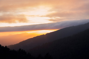 Stunning sunset between mountains