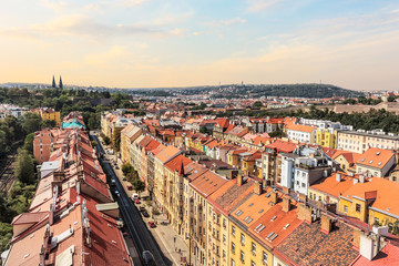 Fototapeta na wymiar Roofs of Prague from Nusle Bridge, summer view