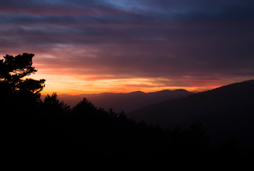Stunning sunset between mountains