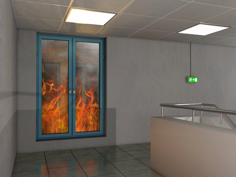 Fire prevention window, 3D Illustration