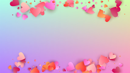 Obraz na płótnie Canvas Valentine's Day Background. Many Random Falling Purple Hearts on Hologram Backdrop. Heart Confetti Pattern. Banner Template. Vector Valentine's Day Background.