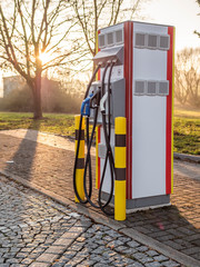 Electric Vehicle charger on highway parking lot future of personal transportation and refueling