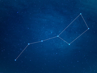 Really north sky with Big Dipper Constellation with lines. Ursa Major or The Great Bear at starry winter night sky. © fascinadora