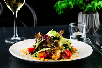 restaurant dish close up dinner table. Selective focus