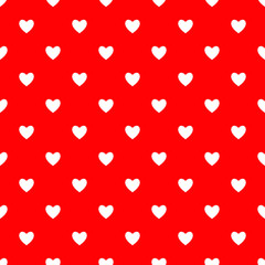 Heart seamless pattern, endless texture. White hearts on red background, vector illustration. Valentine's Day Pattern. Anniversary, Birthday. Love. Sweet Moment. Wedding.