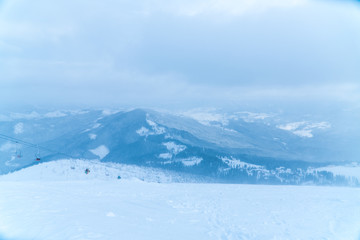 Mountain winter resort in the mountains of sunset in the mountains.