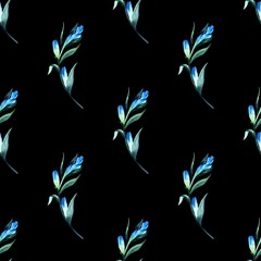 Floral pattern in watercolor style. Beautiful seamless pattern with gentian and wild herbs. Can be used as a background template for Wallpaper, printing on fabrics.