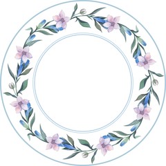 Watercolor frame. Flowers, blackberries and grass. Perfect for wedding, invitations, greeting cards, dial, quotes, pattern, logos, lettering, etc