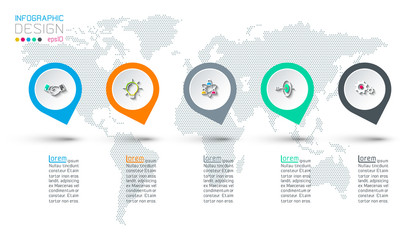 Circle label infographic with step by steps.