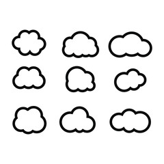 Set of cloud icons. Collection of different clouds, label, symbol. Graphic vector design element for logo, web and print.