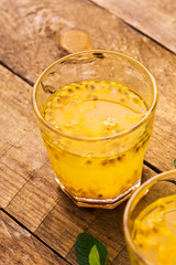Closeup of passion fruit drinks