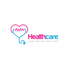 medical health care with stethoscope logo and icon vector design template