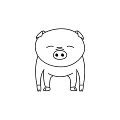 Vector pig cartoon character in stand poses with line art style isolated on white background.